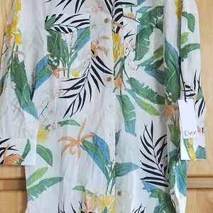 DEX Beach Button Front Shirt Dress Cover Up Tropical Cotton Sz XS NEW